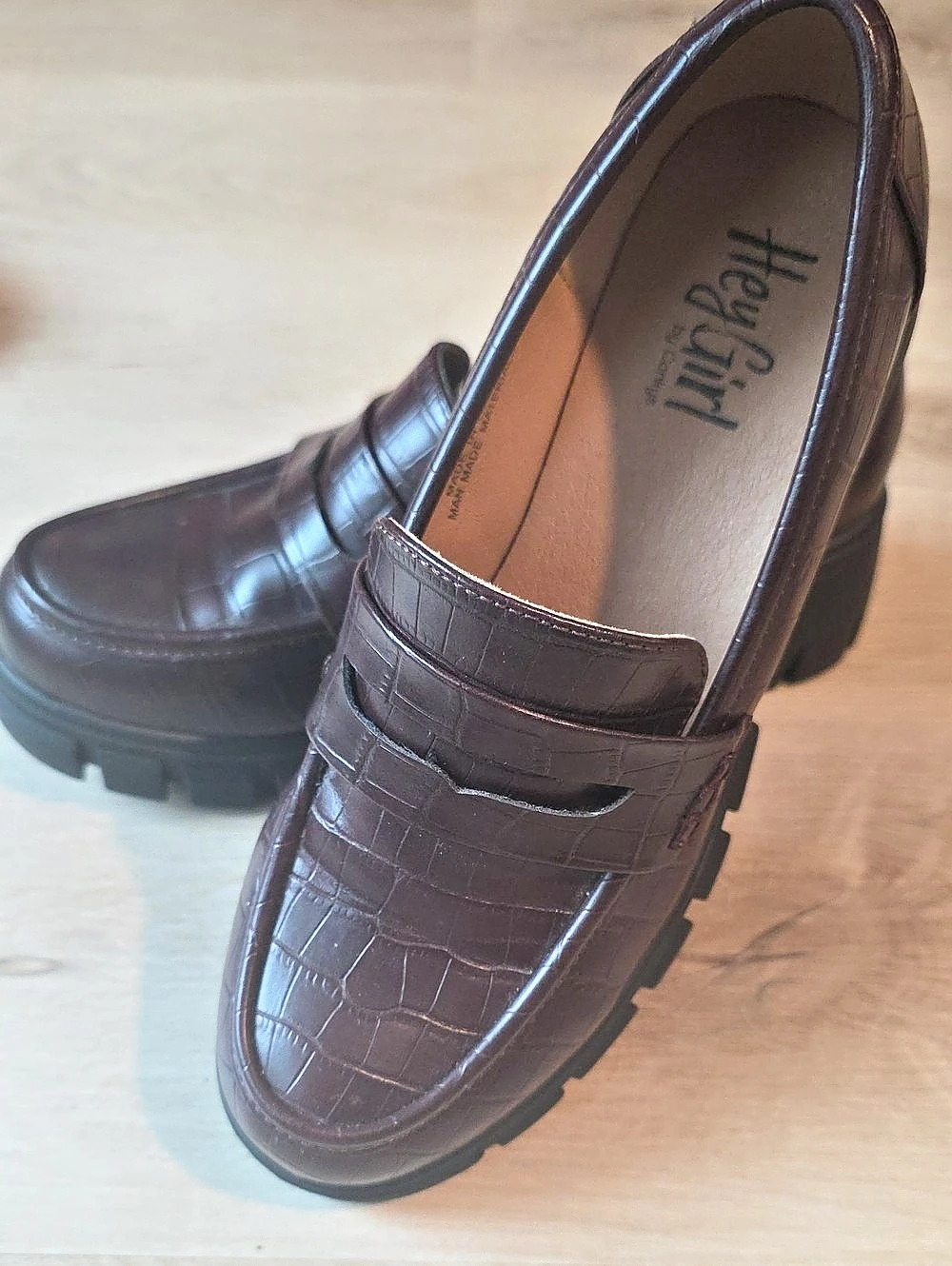 Hey Girl by Corkys Burgundy Croc-Embossed Chunky Lug Sole Loafers